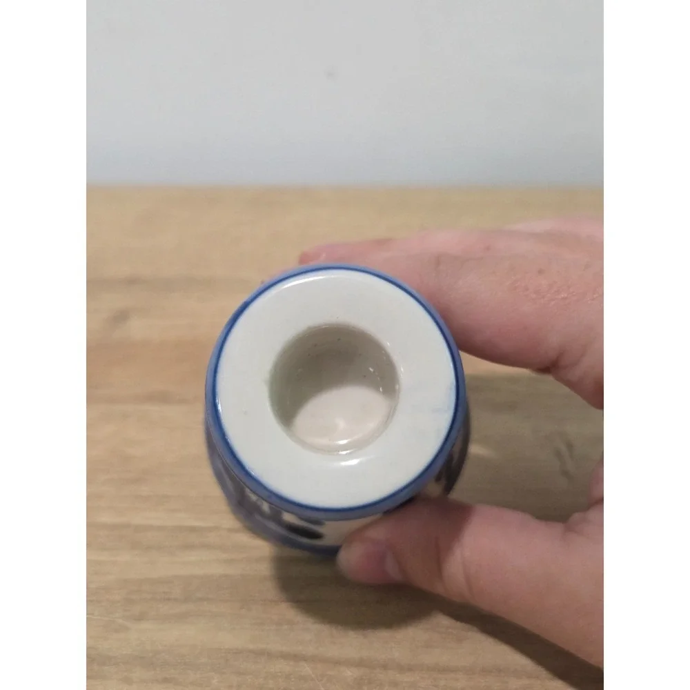 Vintage Delft Blue Holland Windmill Hand Painted Ceramic Taper Candle Holder 3''